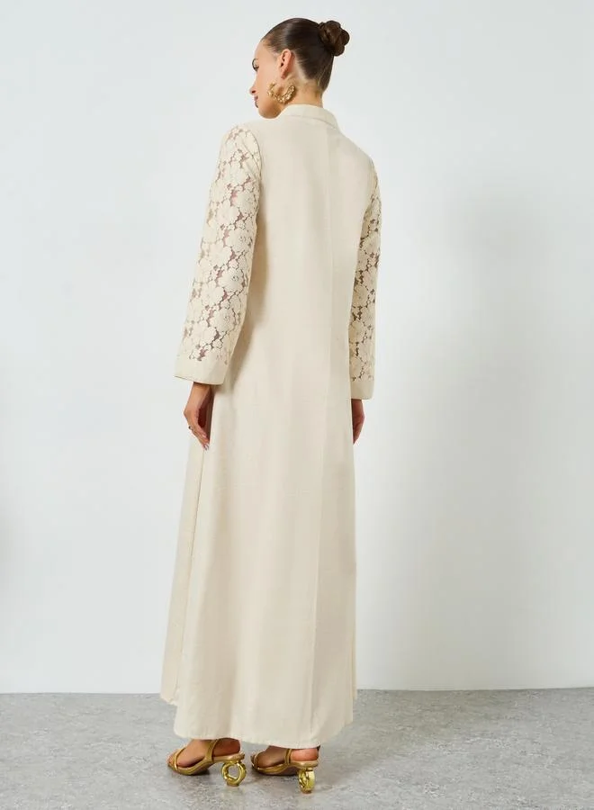 Maxim Creation  Cream Cotton Embroidered A-Line Jalabiya for Women | Best Price UAE